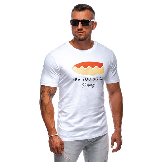 T-shirt męski z nadrukiem 2003S - biały ze sklepu Edoti w kategorii T-shirty męskie - zdjęcie 176245373