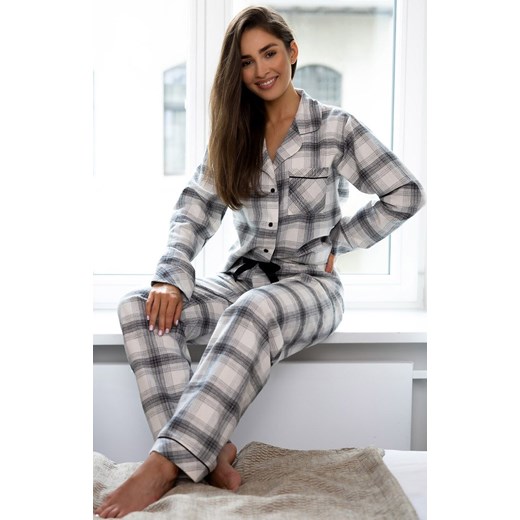 Rozpinana piżama damska w kratkę Cressida, Kolor szaro-biały-wzór, Rozmiar S, SENSIS ze sklepu Intymna w kategorii Piżamy damskie - zdjęcie 176245652