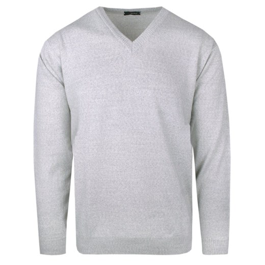 Męski Sweter Wełniany (V-neck) - Max Sheldon - Jasny Popiel SWKNGS10443melanzjasszaryV ze sklepu JegoSzafa.pl w kategorii Swetry męskie - zdjęcie 176245810