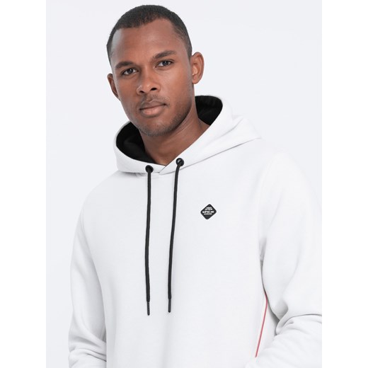 Bluza męska z kapturem z kieszenią na zamek - biała V3 OM-SSNZ-22FW-006 ze sklepu ombre w kategorii Bluzy męskie - zdjęcie 176245863