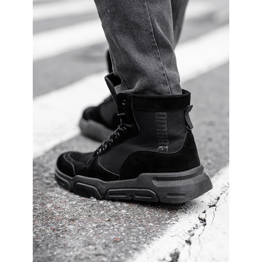 Męskie buty sneakersy za kostkę z rzeźbioną podeszwą – czarne V1 OM-FOBO-0122 ze sklepu ombre w kategorii Buty sportowe męskie - zdjęcie 176246101