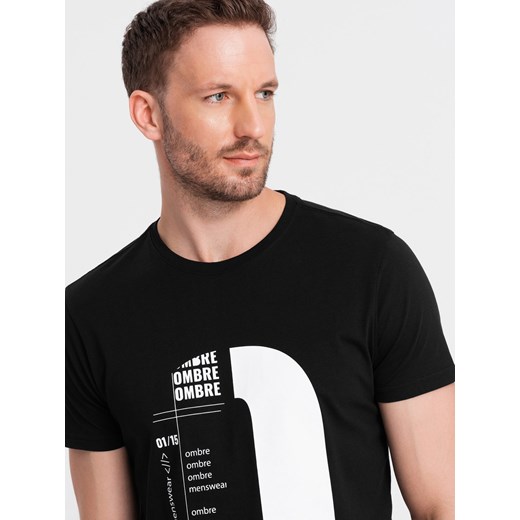T-shirt męski bawełniany z nadrukiem - czarny V3 OM-TSPT-0166 ze sklepu ombre w kategorii T-shirty męskie - zdjęcie 176246130
