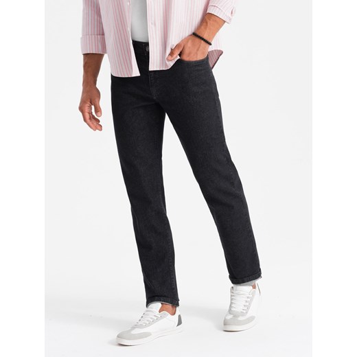 Klasyczne męskie spodnie jeansowe REGULAR FIT – czarne V2 OM-PADP-0152 ze sklepu ombre w kategorii Jeansy męskie - zdjęcie 176246321