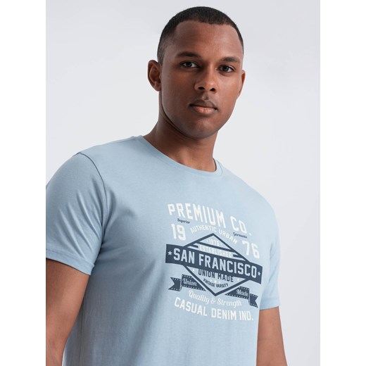 Bawełniany męski t-shirt z nadrukiem San Francisco – błękitny V1 OM-TSPT-0120 S ombre