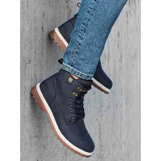 Buty męskie zimowe trapery - granatowe V3 T314 ze sklepu ombre w kategorii Buty zimowe męskie - zdjęcie 176246604