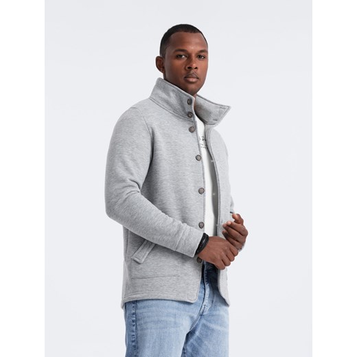 Bluza męska casual ze stójką zapinana na guziki - szary melanż V2 OM-SSZP-0171 L ombre
