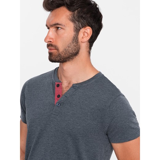 T-shirt męski z rozpinanym okrągłym dekoltem henley – granatowy V5 OM-TSCT-0155 ze sklepu ombre w kategorii T-shirty męskie - zdjęcie 176248211