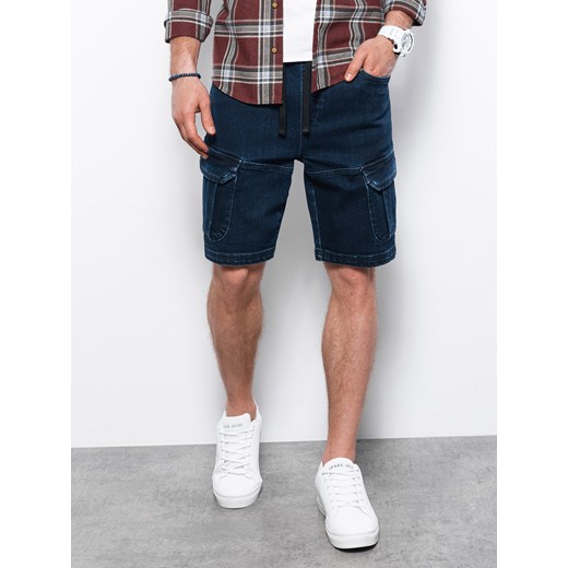 Krótkie spodenki męskie jeansowe - ciemny jeans V3 W362 L ombre okazja