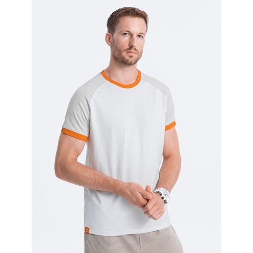 T-shirt męski bawełniany z reglanem - szaro-biały V2 S1623 S okazyjna cena ombre