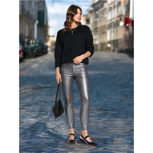 Sinsay - Jeansy skinny high waist - srebrny ze sklepu Sinsay w kategorii Jeansy damskie - zdjęcie 176250291