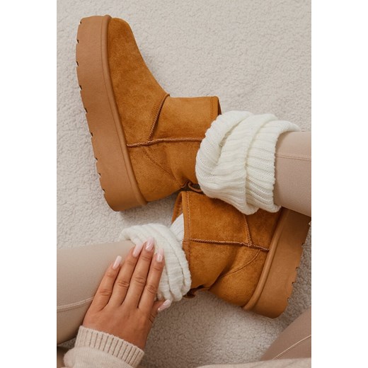 Brązowe Śniegowce na Platformie z Wsuwaną Cholewką Irialia ze sklepu born2be.pl w kategorii Śniegowce damskie - zdjęcie 176250431
