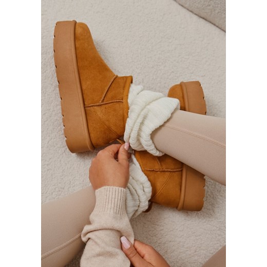 Brązowe Wsuwane Śniegowce na Platformie z Krótką Cholewką Arinara ze sklepu born2be.pl w kategorii Śniegowce damskie - zdjęcie 176250432