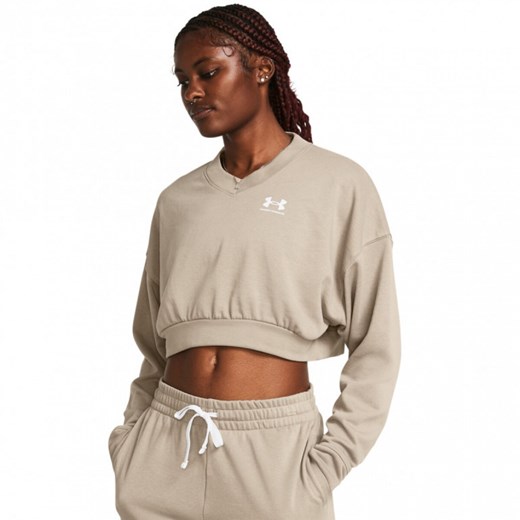 Damska bluza dresowa nierozpinana bez kaptura Under Armour UA Rival Terry OS Crop Crw - brązowa ze sklepu Sportstylestory.com w kategorii Bluzy damskie - zdjęcie 176252934