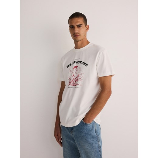 Reserved - T-shirt comfort z nadrukiem - złamana biel Reserved L Reserved