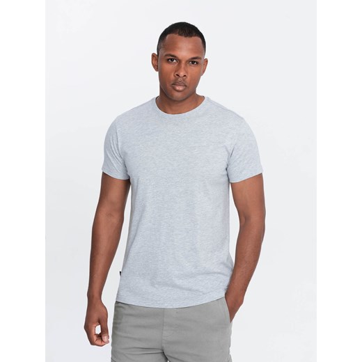 Męski klasyczny bawełniany T-shirt BASIC - szary melanż V5 OM-TSBS-0146 ze sklepu ombre w kategorii T-shirty męskie - zdjęcie 176261411