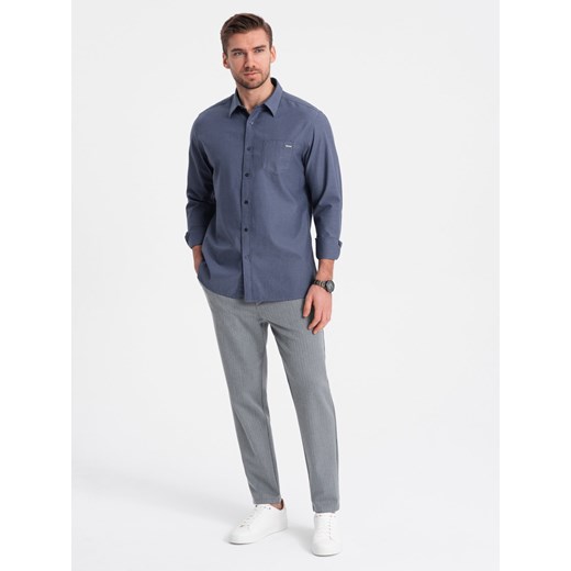 Męskie spodnie chino z gumką w pasie SLIM FIT - szare V1 OM-PACP-0158 ze sklepu ombre w kategorii Spodnie męskie - zdjęcie 176261601