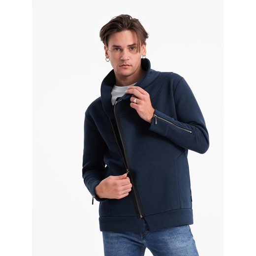 Rozpinana bluza męska ze stójką LONDON - granatowa B1362 ze sklepu ombre w kategorii Bluzy męskie - zdjęcie 176261852