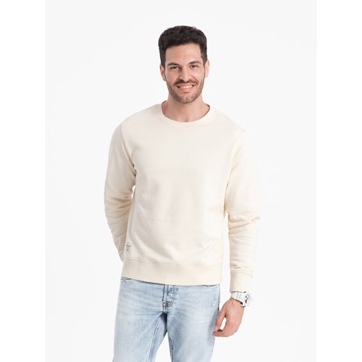 Bluza męska dresowa BASIC z okrągłym dekoltem - kremowa V11 OM-SSBN-0175 XXL ombre