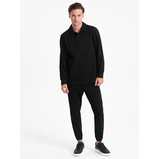 Komplet męski dresowy bluza z kołnierzem polo + spodnie - czarny V8 Z71 ze sklepu ombre w kategorii Dresy męskie - zdjęcie 176262232