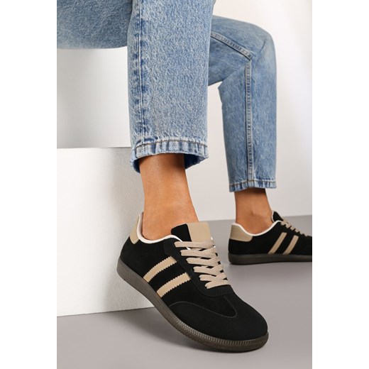 Czarne Casualowe Sneakersy z Ekozamszu na Płaskiej Podeszwie Pemeriana ze sklepu renee.pl w kategorii Buty sportowe damskie - zdjęcie 176264691
