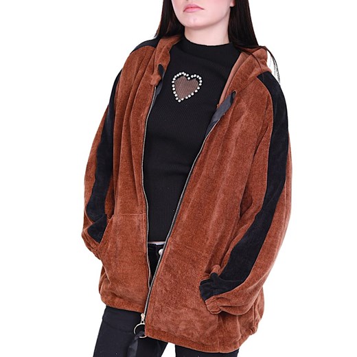 Brązowa oversizowa bluza damska z suwakiem /H UB830 S331/ one size Pantofelek24.pl