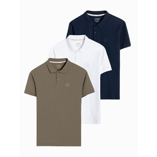 Zestaw koszulek męskich polo z dzianiny pique 3-pak - mix V24 Z28 M ombre
