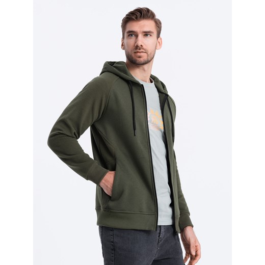 Bluza męska rozpinana z kapturem - khaki V1 OM-SSZP-0124 ze sklepu ombre w kategorii Bluzy męskie - zdjęcie 176265950