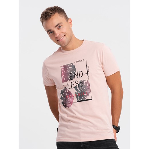 T-shirt męski z nadrukiem - jasnoróżowy V2 OM-TSPT-0131 (PALE ROSE) ze sklepu Edoti w kategorii T-shirty męskie - zdjęcie 176266360