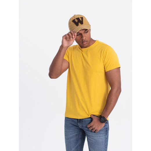 T-shirt męski klasyczny bawełniany BASIC - musztardowy V8 OM-TSBS-0146 ze sklepu ombre w kategorii T-shirty męskie - zdjęcie 176276130