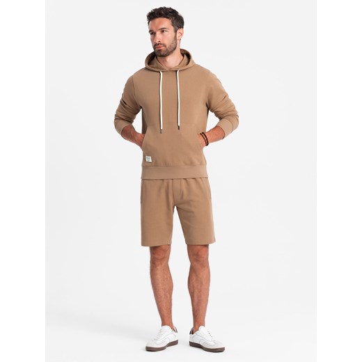 Męski komplet dresowy bluza kangurka + szorty – brązowy V2 Z75 S ombre