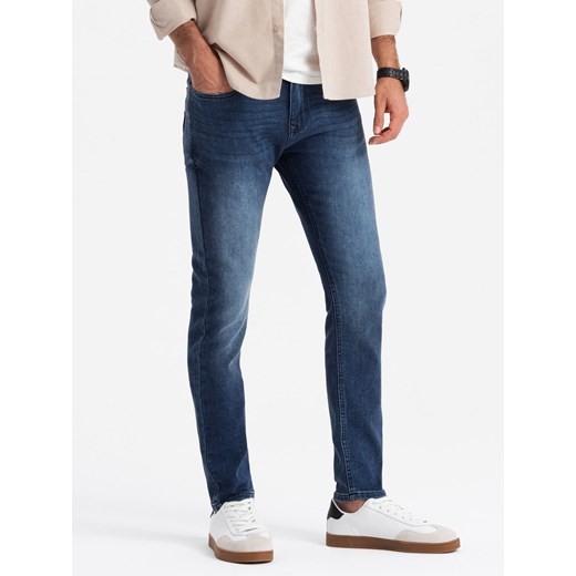 Dopasowane męskie spodnie jeansowe SLIM FIT z elastanem – niebieskie V1 OM-PADP-0214 ze sklepu ombre w kategorii Jeansy męskie - zdjęcie 176276361