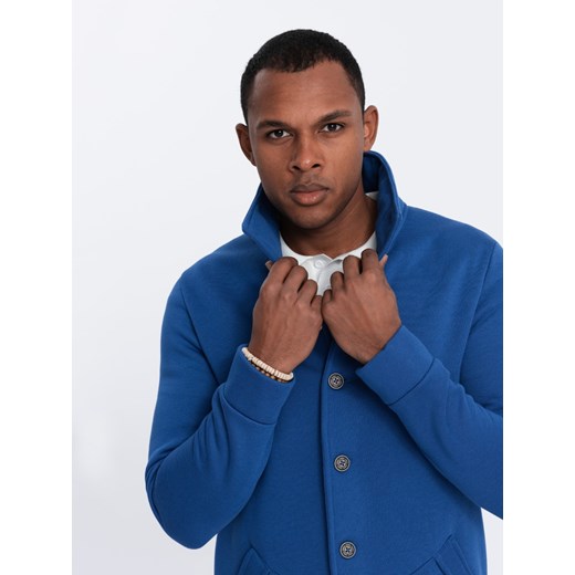 Bluza męska casual ze stójką zapinana na guziki - niebieska V1 OM-SSZP-0171 L ombre