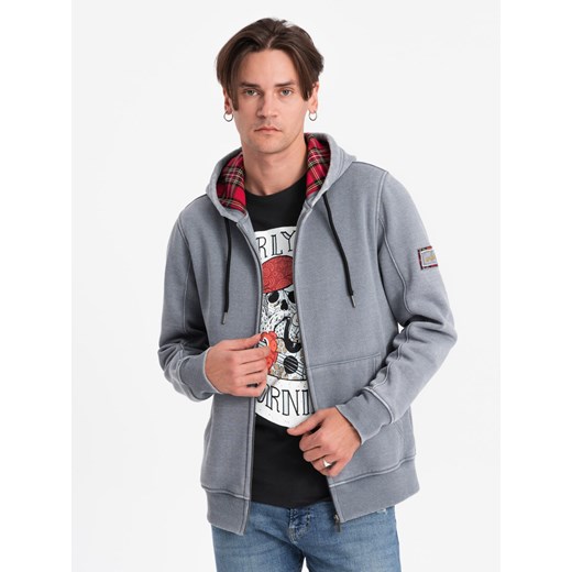 Washowana bluza męska rozpinana z kapturem - jasnoniebieska V3 OM-SSDS-0110 ze sklepu ombre w kategorii Bluzy męskie - zdjęcie 176276594