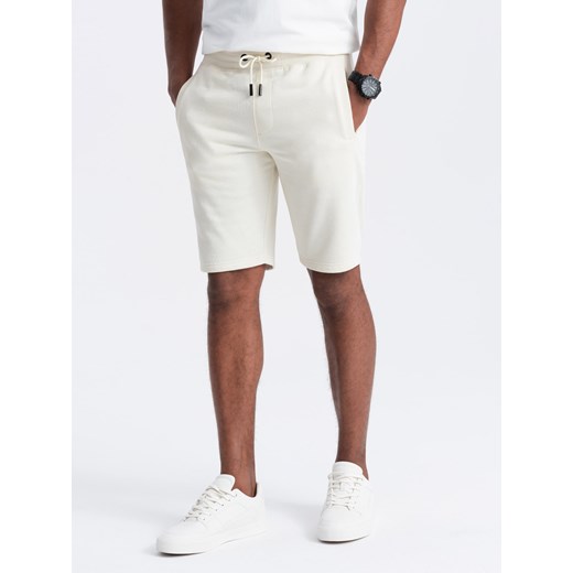 Szorty męskie dresowe z bawełny BASIC – kremowe V5 OM-SRBS-0149 XXL ombre promocyjna cena