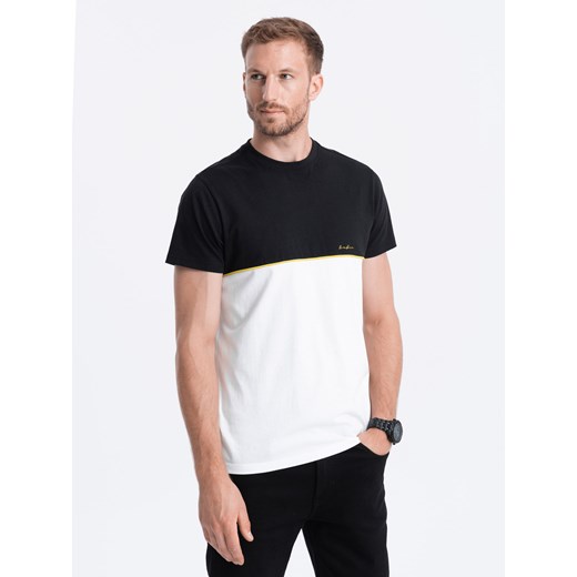 T-shirt męski bawełniany dwukolorowy - czarno-biały V2 S1619 S ombre okazja