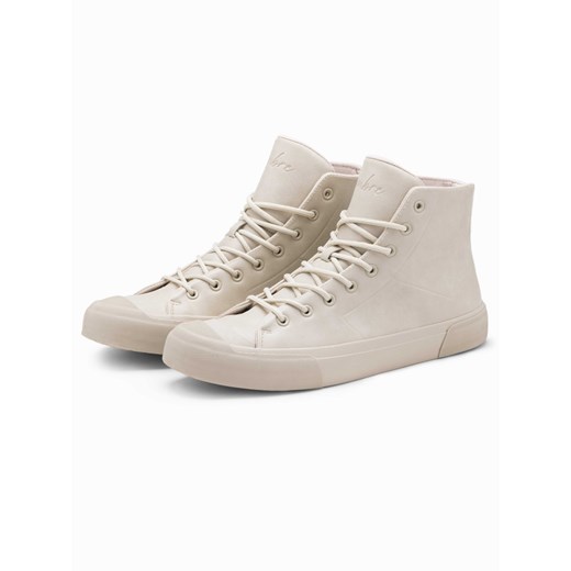 Wysokie męskie buty trampki z gumowym noskiem – kremowe V1 OM-FOSH-0138 ze sklepu ombre w kategorii Trampki męskie - zdjęcie 176277650