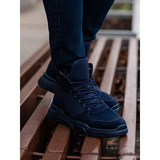 Męskie buty sneakersy za kostkę z rzeźbioną podeszwą – granatowe V4 OM-FOBO-0122 ze sklepu ombre w kategorii Buty sportowe męskie - zdjęcie 176277664