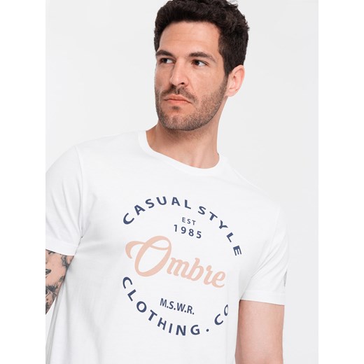 T-shirt męski z nadrukiem Ombre Casual Style – biały V1 OM-TSPT-0144 S ombre