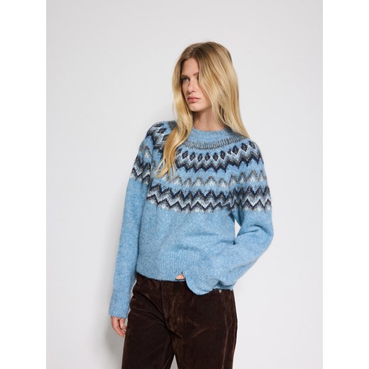 Reserved - Wzorzysty sweter z metalizowaną nitką - jasnoniebieski Reserved S Reserved