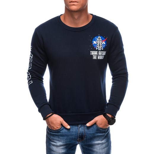 Bluza męska bez kaptura 1685B - granatowa ze sklepu Edoti w kategorii Bluzy męskie - zdjęcie 176281514