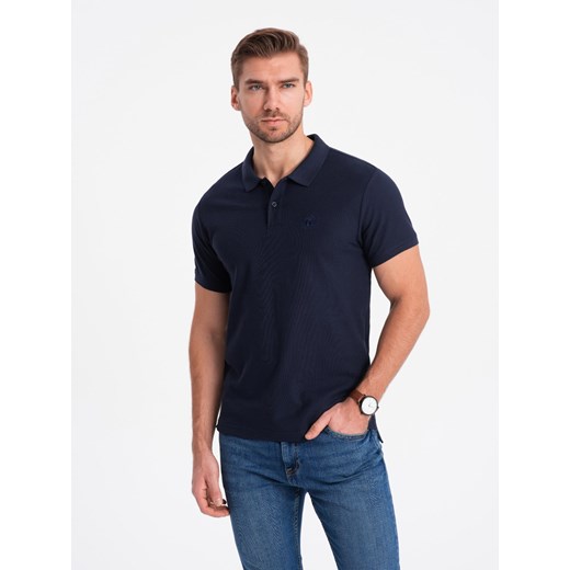 Koszulka męska polo z dzianiny pique - granatowy V2 S1374 ze sklepu ombre w kategorii T-shirty męskie - zdjęcie 176281603