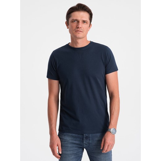 Klasyczny T-shirt męski bawełniany BASIC - granatowy V2 OM-TSBS-0146 ze sklepu ombre w kategorii T-shirty męskie - zdjęcie 176281731