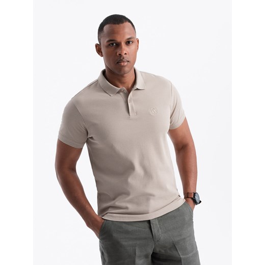 Jednokolorowa koszulka męska polo BASIC z dzianiny pique - ciemnobeżowa V5 XXL ombre