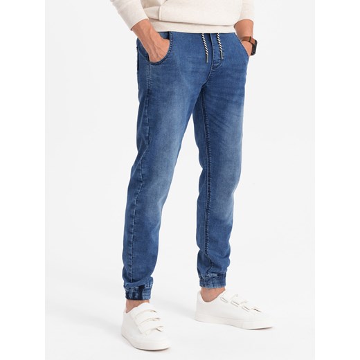 Spodnie męskie jeansowe joggery - jasnoniebieskie OM-PADJ-0106 ze sklepu ombre w kategorii Jeansy męskie - zdjęcie 176282092