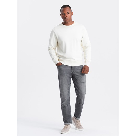 Męskie spodnie jeansowe TAPERED FIT z przeszyciami i podwiniętymi nogawkami – szare V2 OM-PADP-0161 ze sklepu ombre w kategorii Jeansy męskie - zdjęcie 176282143