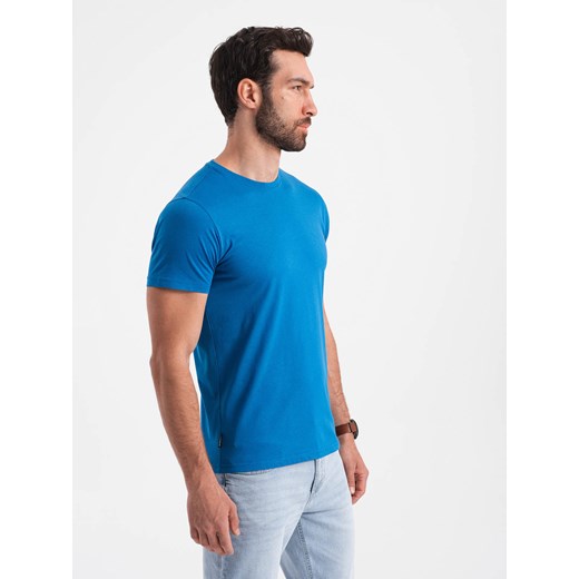 Męski klasyczny bawełniany T-shirt BASIC - niebieski V12 OM-TSBS-0146 ze sklepu ombre w kategorii T-shirty męskie - zdjęcie 176282222
