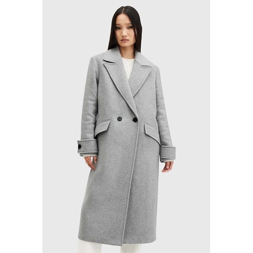 AllSaints płaszcz z domieszką wełny MABEL COAT kolor szary przejściowy dwurzędowy W006OZ ze sklepu ANSWEAR.com w kategorii Płaszcze damskie - zdjęcie 176283110