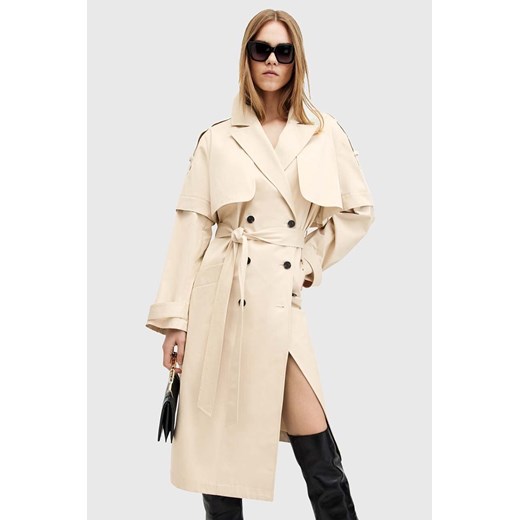AllSaints trencz bawełniany CLYDE kolor biały przejściowy dwurzędowy W021OB ze sklepu ANSWEAR.com w kategorii Płaszcze damskie - zdjęcie 176283542