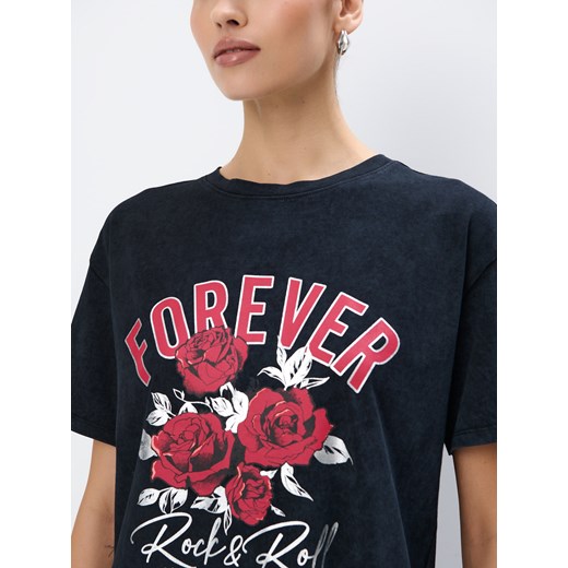 Mohito - Bawełniany t-shirt z nadrukiem - szary Mohito XS Mohito