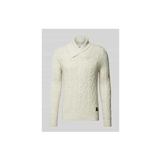 Sweter z szalowym kołnierzem o kroju regular fit z mieszanki wełny ze ściegiem warkoczowym ze sklepu Peek&Cloppenburg  w kategorii Swetry męskie - zdjęcie 176288634